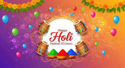 illustration of abstract colorful Happy Holi background card design for color festival of India celebration greetings