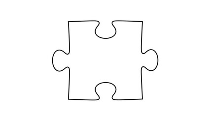 Simple Outline Line Art of a Single Interlocking Puzzle Piece on White Background 