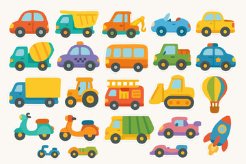 Naklejka premium Colorful vehicle stickers: cars, trucks, buses, and more for kids