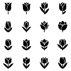 Collection of Silhouetted Flower Icons for Design and Decoration