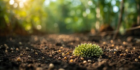 Fototapeta premium Albizia seeds germinating in soil, illustrating early plant growth for educational purposes