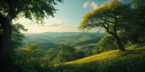 Naklejka premium Vibrant plant-covered terrain ecological health and conservation efforts