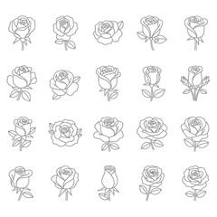 Collection of Silhouetted Flower Icons for Design and Decoration