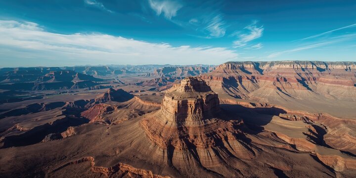 Aerial view of rugged mountain terrain in a remote region, natural erosion processes, Earth Day - Powered by Adobe
