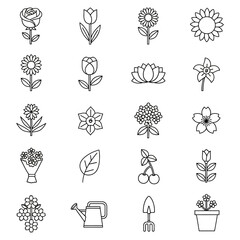 Collection of Silhouetted Flower Icons for Design and Decoration