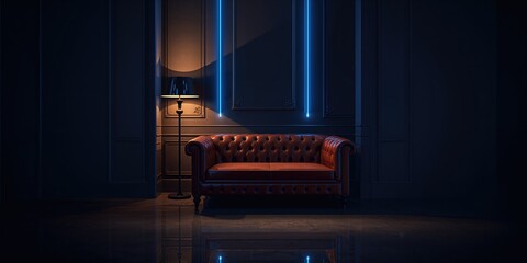 Bar with neon lights and chairs, designed as a vibrant nightlife venue for social gatherings