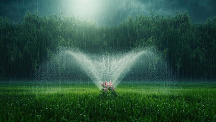 Naklejka premium Rainstorm scene with intense rainfall visible, highlighting flood preparedness, weather safety awareness