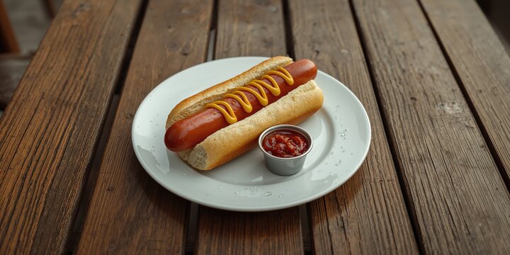 Plate featuring a hot dog with toppings, suitable for casual dining - Powered by Adobe