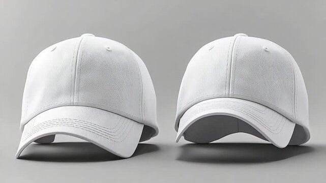 Video A pair of white baseball caps stacked on top of each other, great for sports or casual themes