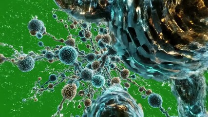 Digital simulation of biotic growth and adaptation with Game of Life simulation evolving effect green screen cellular automata style