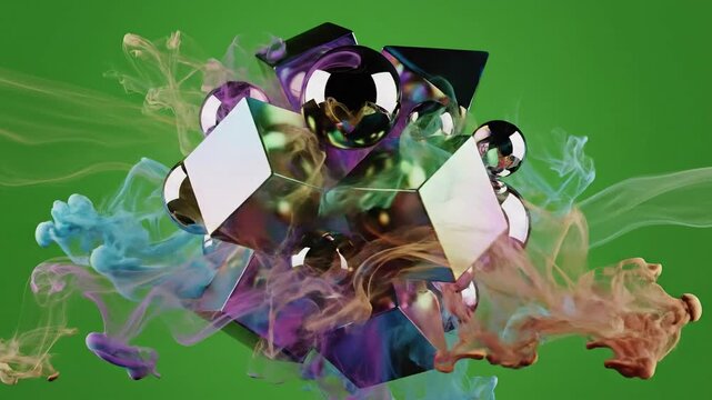 Cubical Prism with Ombre Effect with rotating cube with animated textures effect green screen animated shapes style featuring