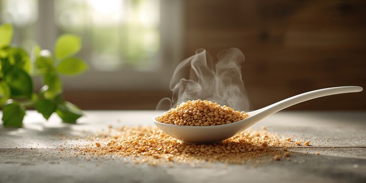 Processed grain in a white spoon, focusing on high fiber content and dietary benefits, food health awareness