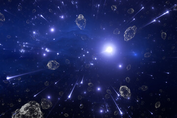 Neutrinos passing through matters, 3D rendering. No-AI