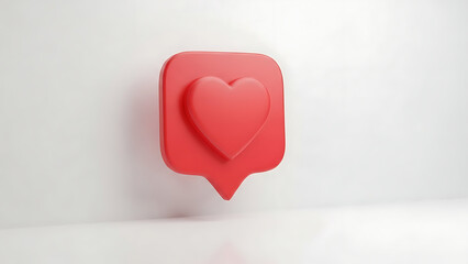 a vibrant and minimalist rendering showcases a red heart icon nestled within a rounded square notification badge on a stark white background high quality professional detailed