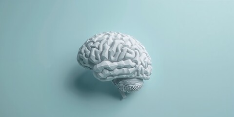 Paper-crafted human brain on blue background, focusing on neurology and cognitive health