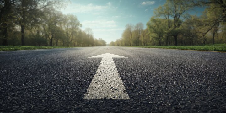 Road marking with an arrow indicating direction for drivers, focusing on traffic flow management - Powered by Adobe