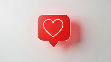 Fototapeta premium a minimalist depiction of a glowing red square with rounded corners containing a white outlined heart shape set against a pale background high quality professional detailed