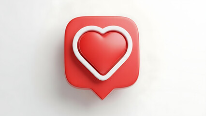 a vibrant glossy red heart icon displayed on a white surface featuring a bright white outline and a rounded square backdrop high quality professional detailed modern