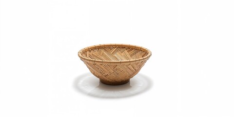 Bamboo colander positioned on a white surface, emphasizing food rinsing and drainage functions