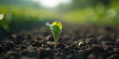 Young green cabbage sprout in soil, illustrating initial planting phase, World Soil Day