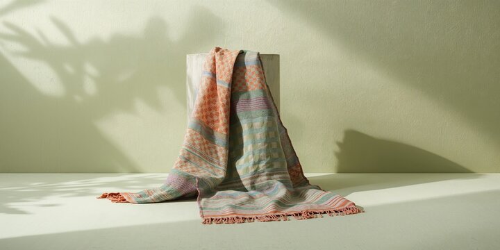 Colorful coarse cotton towel, a cultural textile for hygiene and cooling in Bangladesh