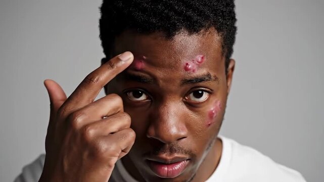 Man Examining Skin Imperfections: A Sequence Portraying Skin Issues and Dermatology