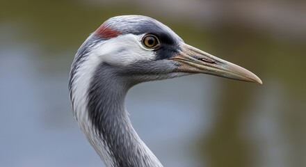 Fototapeta premium Elegant Crane Portrait - A Detailed Study of Avian Beauty.
