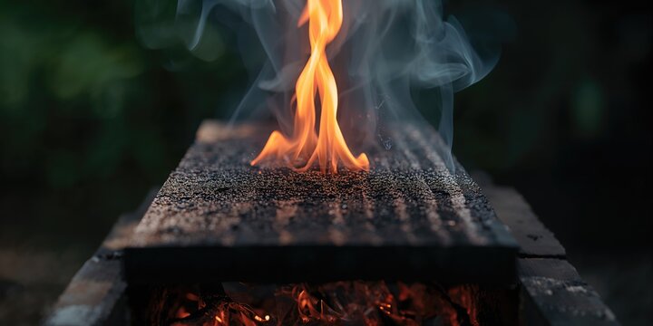 Charring technique on wood boards with flame and burner, protective surface for building exteriors,