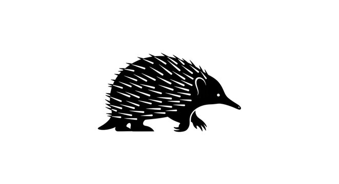 Echidna illustration in black and white, simple and clean design.