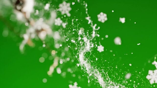 Snowflakes gently settle on surface with shimmering dust drifting upwards on effect chroma key shimmering dust style featuring dusty