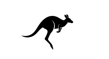 Fototapeta premium Dynamic Silhouette of a Leaping Kangaroo on a White Background.