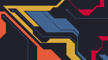 abstract futuristic background with circuit board elements. Designed with geometric lines and shapes. Suitable for web banners, presentations, and wallpapers with a retro futuristic theme.