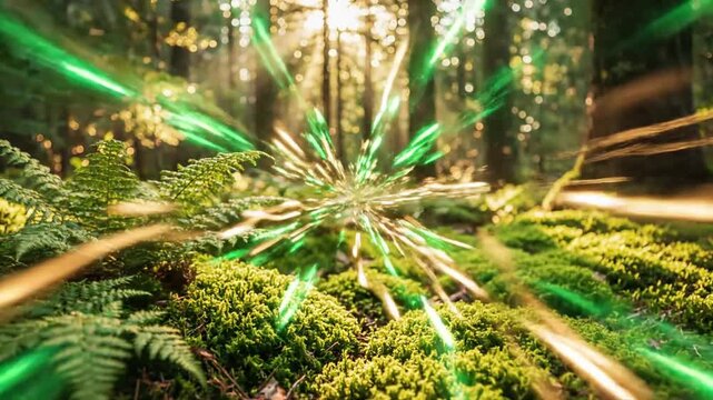 Electric arc bursts through emerald mist with rapid, staccato bursts of light effect ad_ready green screen abstract light leaks style