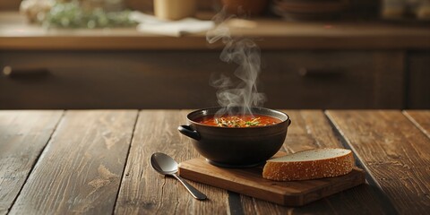 Soup served with crusty bread, highlighting wholesome meal presentation in food imagery