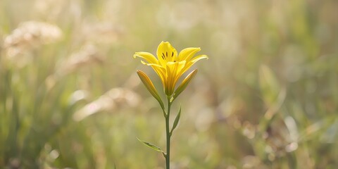 Hemerocallis with vibrant yellow trumpet-shaped flowers on a natural background, ornamental plant features