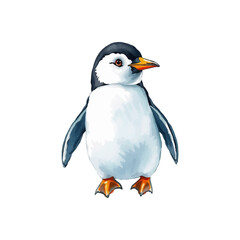 Penguin in watercolor style, hand drawn, isolated on white background, vector
