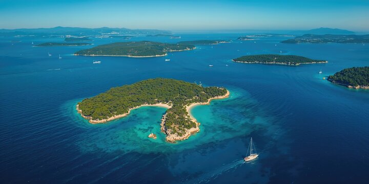 Islands and waters of a Croatian archipelago, natural beauty and coastal geography