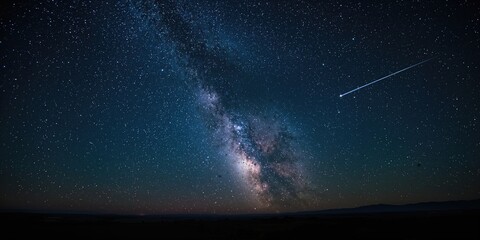 Obraz premium Night sky with shooting stars and the Milky Way galaxy, suitable for celestial background design