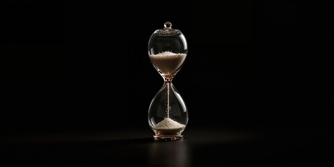 Closeup of a crystal hourglass on a dark background functioning as a visual element for layout or UI background