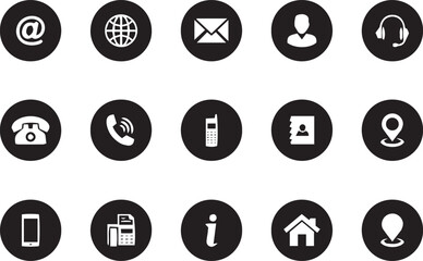 Contact us icon set. Business card, Containing user, Phone, Website, Location, Address, telephone, mail, fax, symbol sign for apps and website, Communication contact, vector 