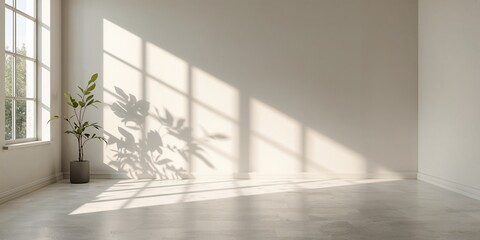 Fototapeta premium Minimalist room with shadow overlay, serving as a background for text and layout design