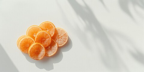 Sliced oranges on a white background serving as a natural display for food styling, fresh produce