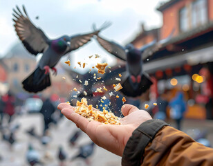 Karmienie gołębi w mieście