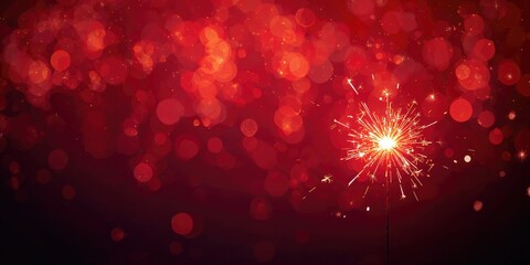 Lighting a sparkler amidst red bokeh lights, festive illumination