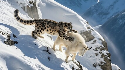 🏔️ Fatal Descent: Snow Leopard Attacks Mountain Goat