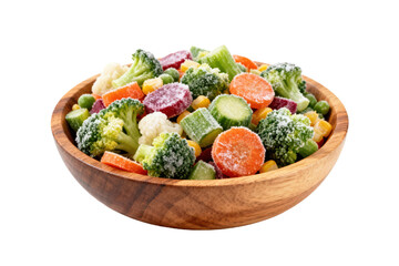 A colorful mix of frozen vegetables including broccoli carrots and corn