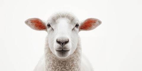 Obraz premium Close-up of a white sheeps head with chewing motion, isolated on white background for veterinary or farm management use