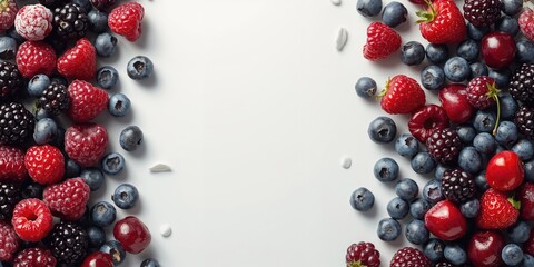 Assorted black-blue and red berries arranged in a collage for fruit and berry variety display