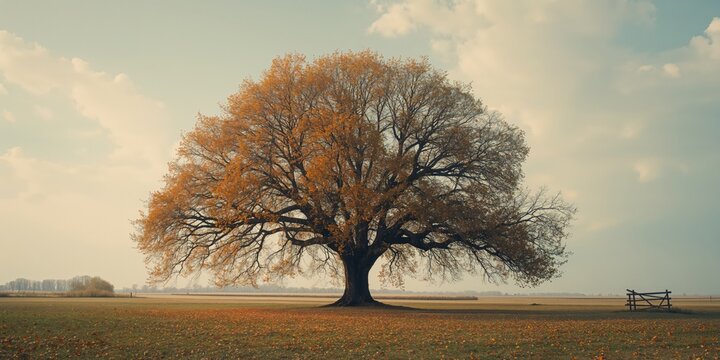 Autumn oak trees in Belarus, showing seasonal color change, suitable for nature photography backgrounds