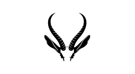 Obraz premium Elegant Black Antelope Horns and Feathers Silhouette on White.